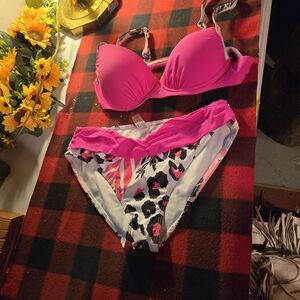 SHEIN Pink and Black Floral Bikini Set